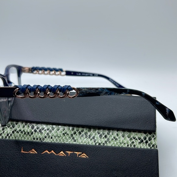 NWOT. La Matta of Italy Optical frames. Navy blue frames with leather wrapped - Picture 2 of 6